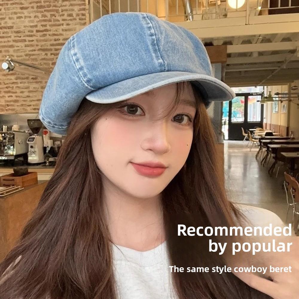 British Style Denim Octagonal Hat Head Circumference Newsboy Cap Casual Cloud Hat  Girl
