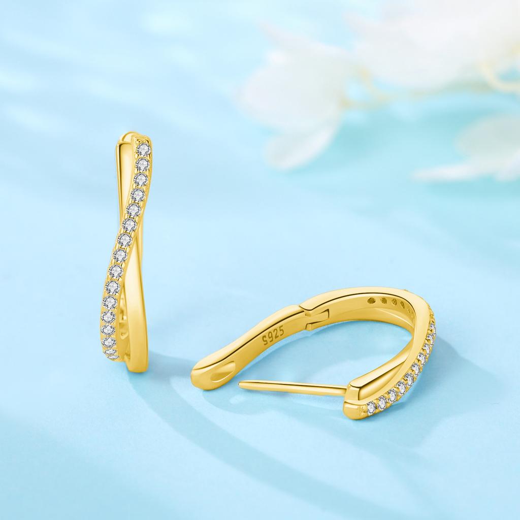 Orstarry S925 Silver Earring Versatile and Elegant Zirconia Twisted Hoop Earrings Fashion Jewellery Women Gift