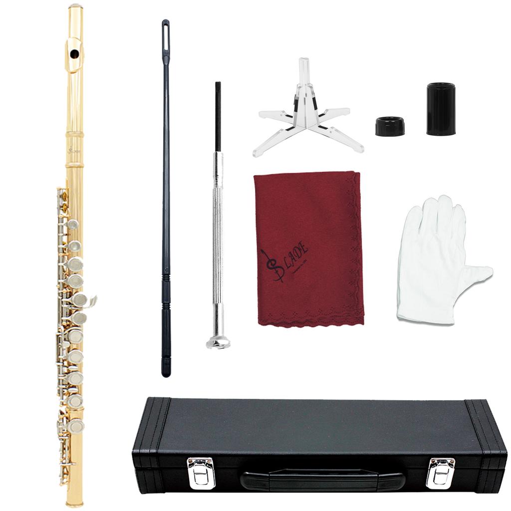 SLADE Sliver Flute 16 Closed Holes Flute C Key Gold Tube Key Flute Professional Wind Instruments Transverse Flute with E Key