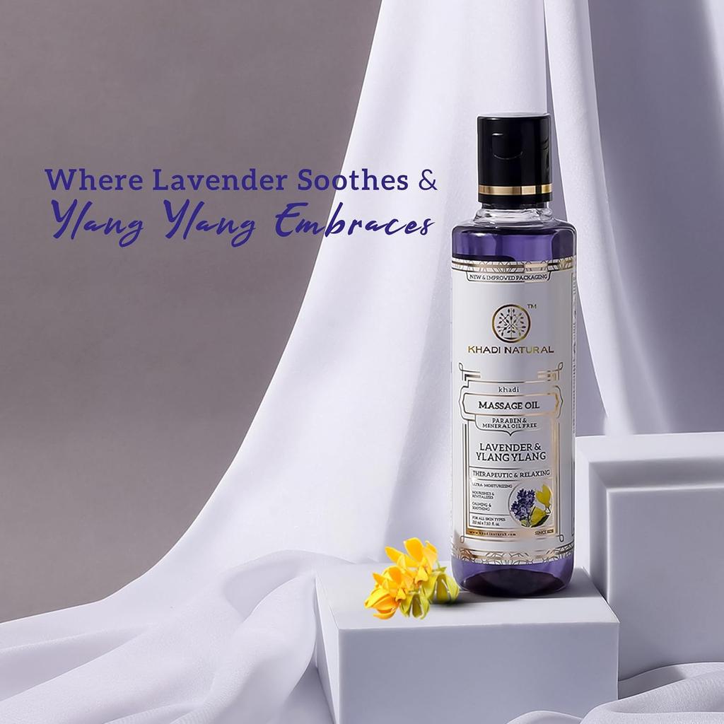 KHADI NATURAL Lavendel & Ylang-Ylang Massageöl 210 ml Stressabbau Körperöl Für Entspannendes Spa Und Selbstpflege
