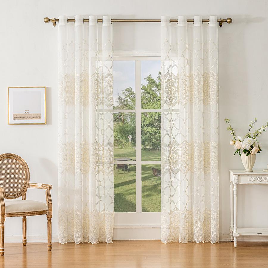 Fenstergitter Stickerei Gaze Vorhang Wohnzimmer Schlafzimmer Balkon Lichtdurchlässigkeit Fertiger Vorhang Europäisch Modern Schlichtheit