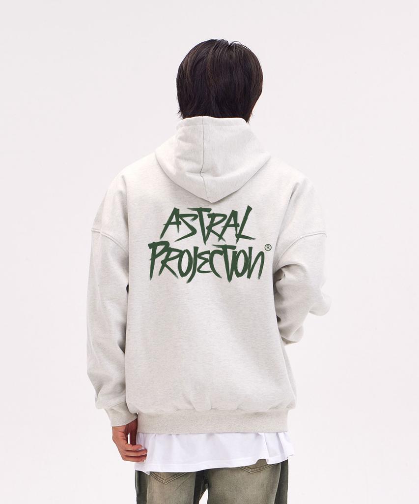 Astral Projection Graffiti Lettering Oversized Wide Shoulder Zip-Up Hoodie_Oatmeal
