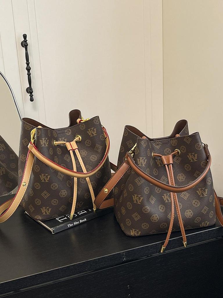 Vintage Blumen-Eimertasche mit Kordelzug - Retro Europäisches/Amerikanisches Design, Handtaschen-/Schulter-/Crossbody-Optionen