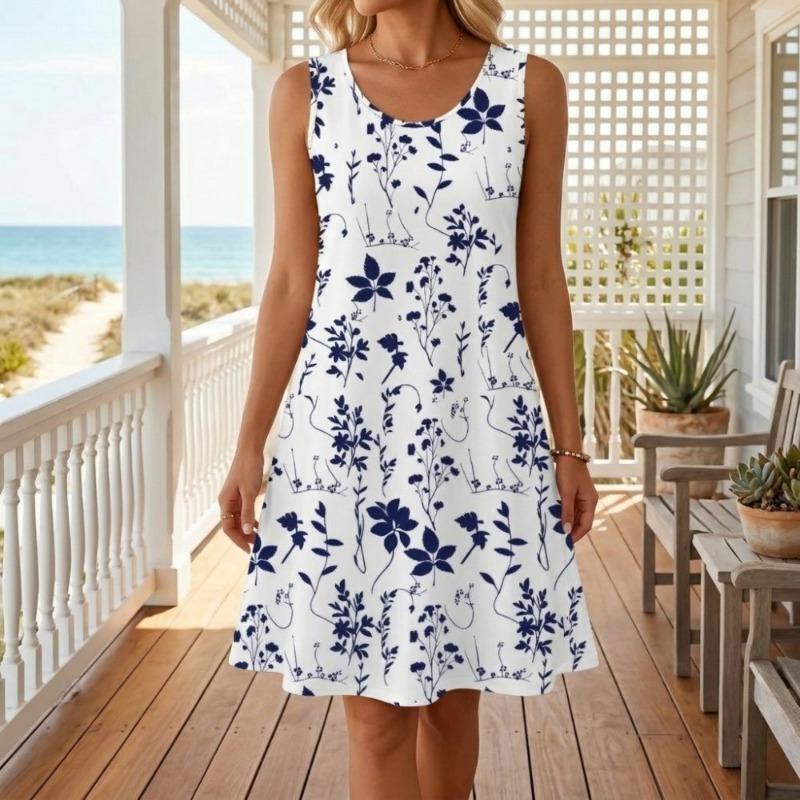 

Trendy Loose Fit Women s Summer Dresses Casual Floral Print Sleeveless Dress Round Neck A Line Tank Sundress Street Wear S
