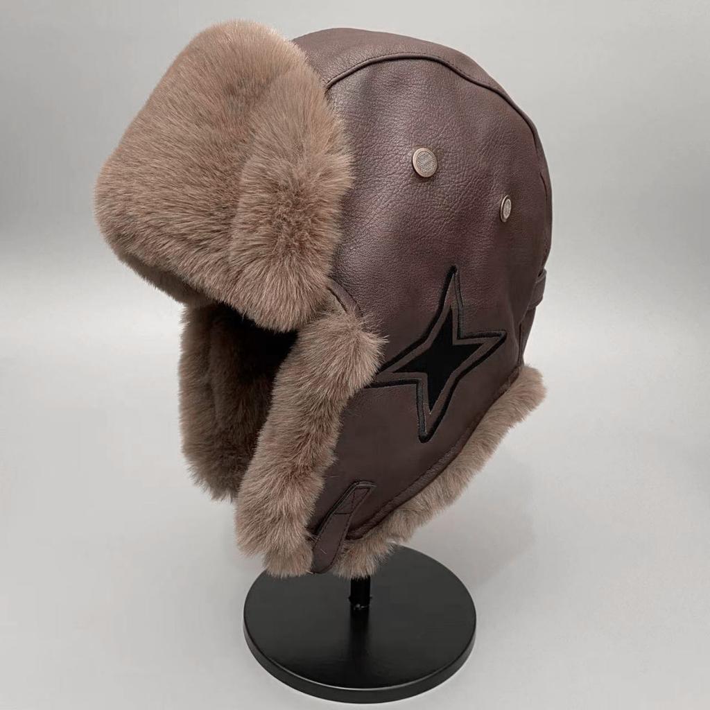 Women'S Retro Pilot Hat - Thick Plush Ear Cushions, Warm Winter Cycling & Snowboarding with Fur-Lined Ears, BrownRed/ - Cold Weather