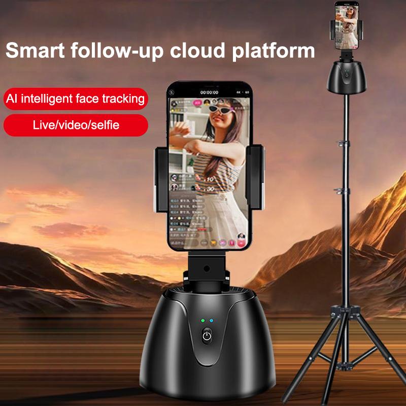 Supporto per telefono con rilevamento automatico, rotazione a 360°, supporto smart per riprese con telecomando per selfie stick per iPhone, Android, stabilizzatore per riprese live, senza app