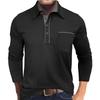 Men's Lapel Contrast Color Pocket Long Sleeve Polo Shirt Casual T-Shirt Tees
