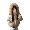 Casual versatile niche fur collar hooded jacket women's winter thickened warm loose simple down cotton-padded coat