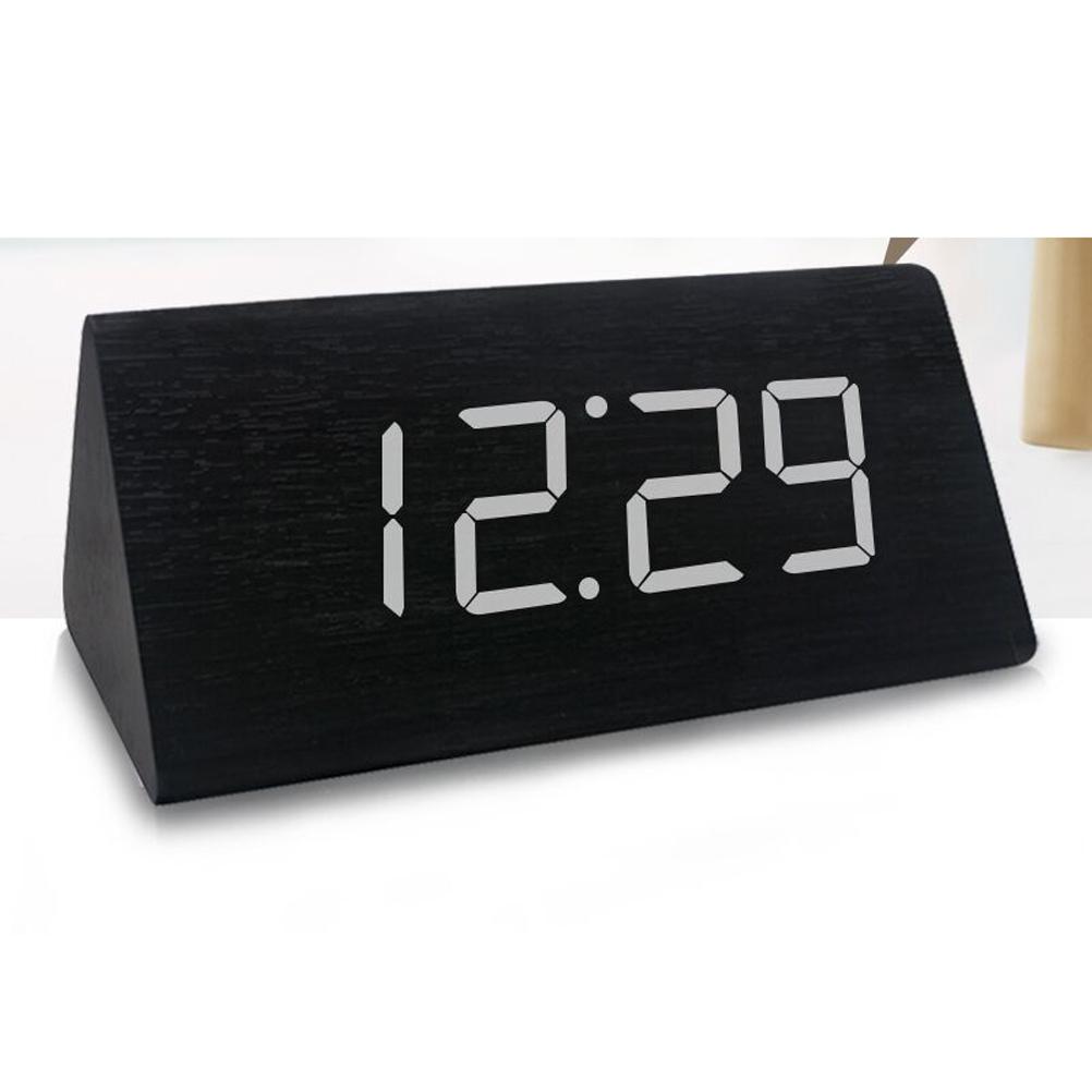 Voice-controlled Wooden Clock Large Display Digital Alarm with Light Eye-catching Desk Desktop for Living Room Night
