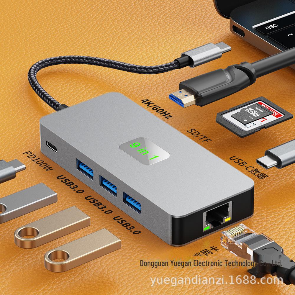Hub USB tip C 4K60Hz: Dock și convertor pentru laptop Gigabit 9-în-1