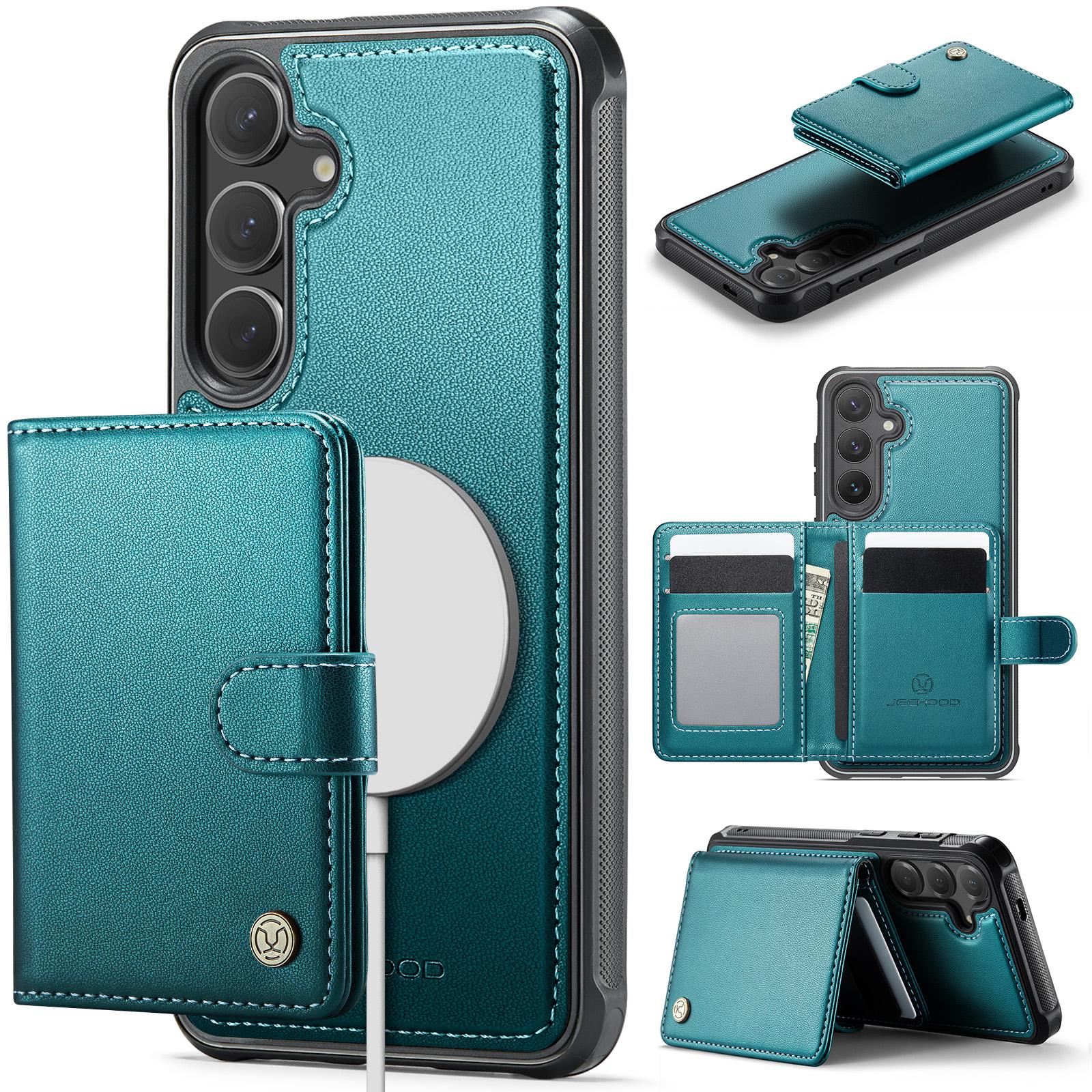 

For Samsung Galaxy S24 FE Case JEEHOOD J09 RFID Blocking Card Holder Leather Back Phone Cover Magnetic Case