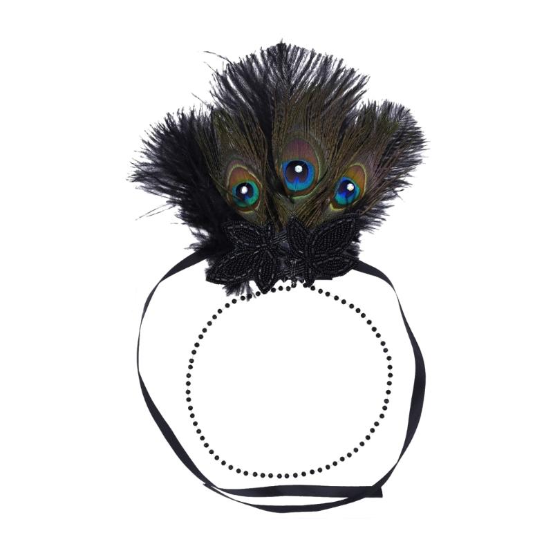 

Vintage Feathered Headpiece 1920s Flapper Cosplay Headband Headpiece for Women Masquerade Halloween Weddings Parties 1