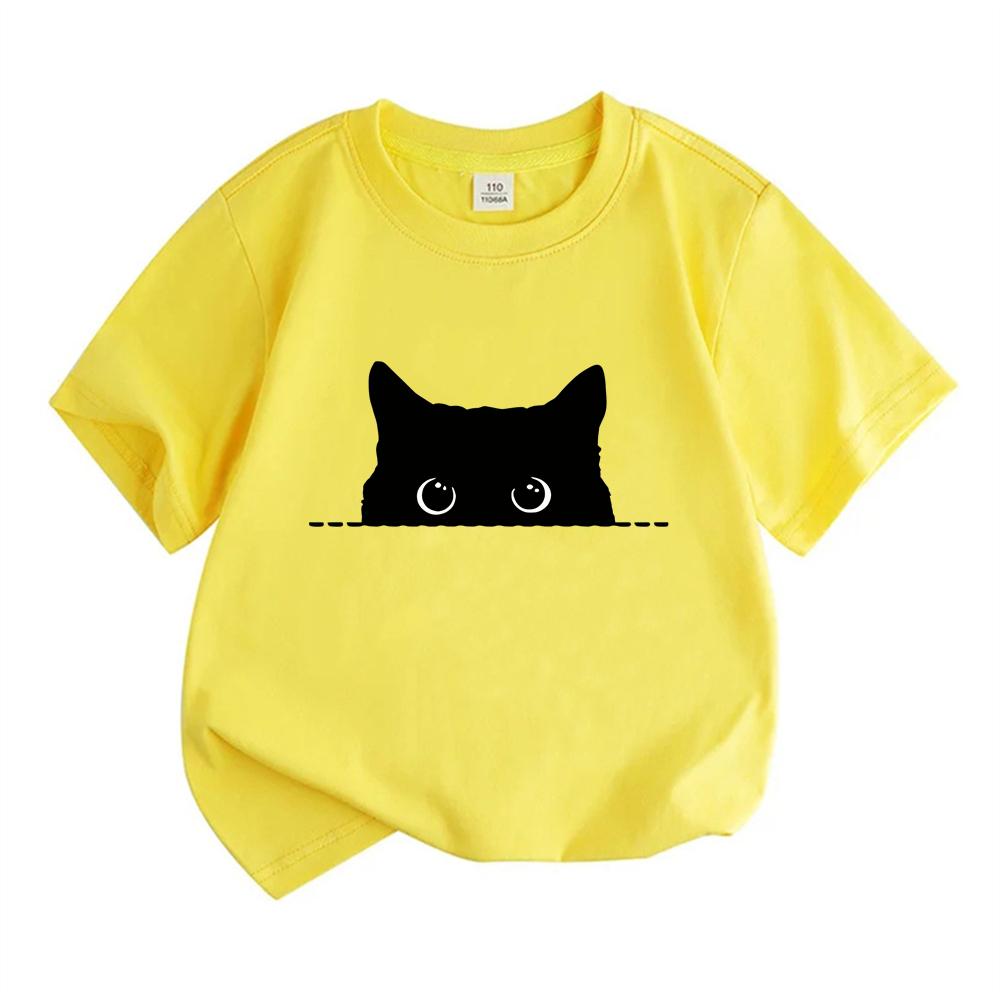 Child Cute Kitten T-shirt Girls White Pink Short Sleeve T-shirts Tops Summer Casual Party Supplies Tee