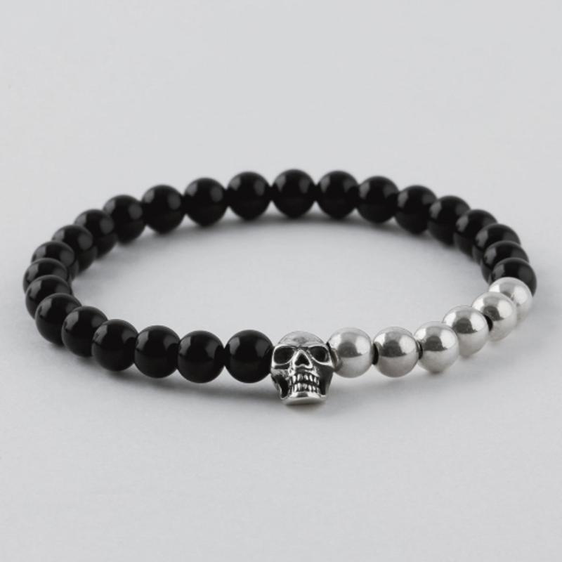 SHOVEOFF SVB-219 Silver 92.5 Skull Onyx Bracelet