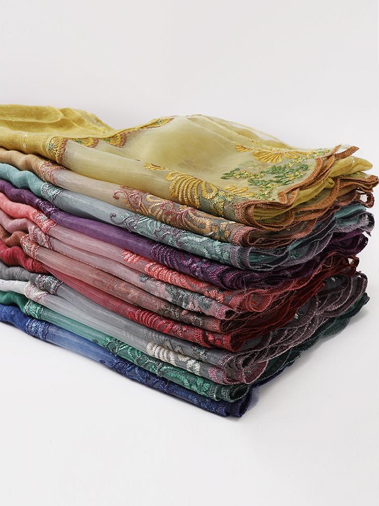 Chiffon Hijab Femme Women Sequin Glitter Lace Embroidery Floral Beach Wrap Silk Scarf Shawl Bandana Muffler Scarve Bufanda Mujer