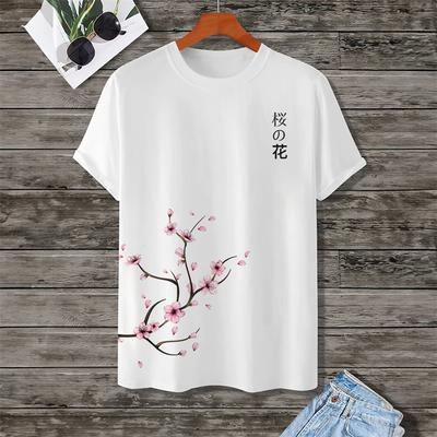 T-shirt Grafica Estiva con Stampa 3D di Albero di Ciliegio per Uomo Nuova Moda Manica Corta Top Stile Giapponese Magliette Streetwear