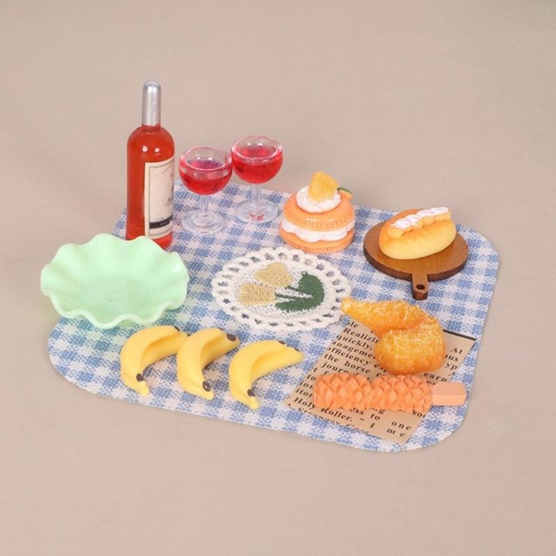 1:12 Scale Miniature Outdoor Picnics Meal Food Model Figurine Set For Doll House With Realistic Food Models And Utensils