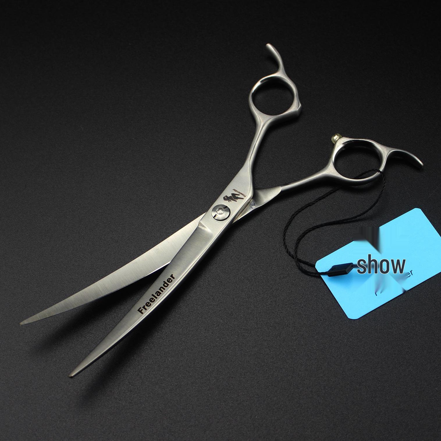 DZW 7-inch Double-Tailed Professional Matte Pet Grooming Shears, Upward & Downward Curved 6.5-inch Curved Shears
