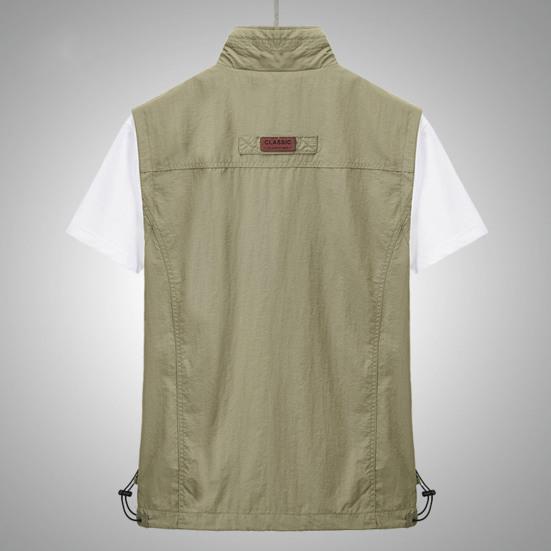 Vest for Men Lapel Sleeveless Vest Coat Multiple Pockets Zipper Placket Waterproof Men Cargo Mountaineering Waistcoat