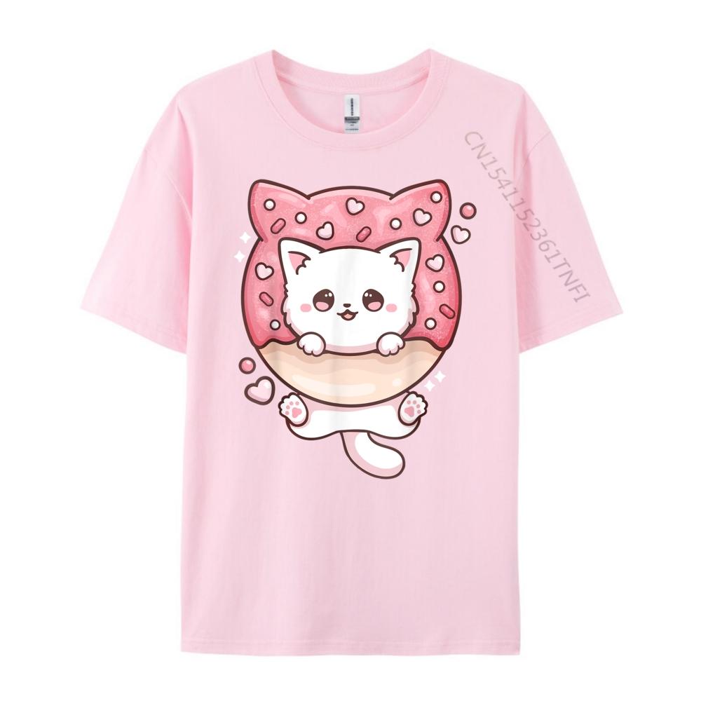 Kawaii Cat Donut Anime Lover Otaku Black Graphic T Shirts Oversized T Shirt Mens Tshirts Large Size Loose