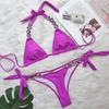 2022 Luxury Diamond Bikini Set: European & American Style with Solid Color, Split Straps, and Metal Chain Accents.