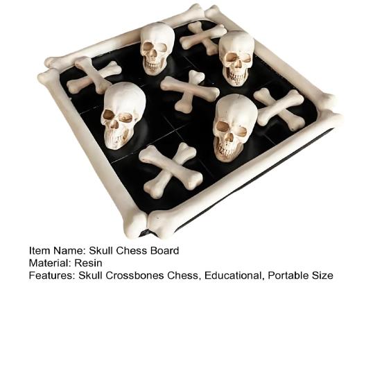 Skull Crossbones Board Game 2-in-1 Portable Travel Gothic Chess Pieces Chessboard Kids Adults Family Night 2 Player Battle Classic