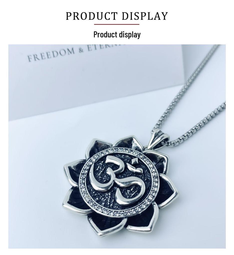 Xiweier Retro Lotus Pendant Necklace with Copper and Zircon for Men and Women