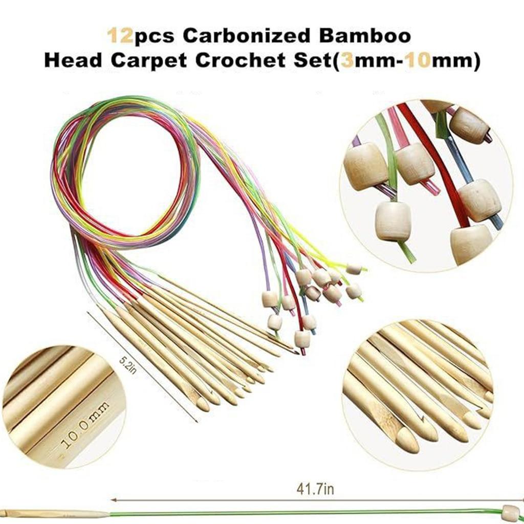 12 Piezas Ganchillo Tunecino de Madera 3mm-10mm con Cable Cuentas 11 Piezas Aguja de Tejer Afgana de Aluminio 2mm-8mm para Tejer
