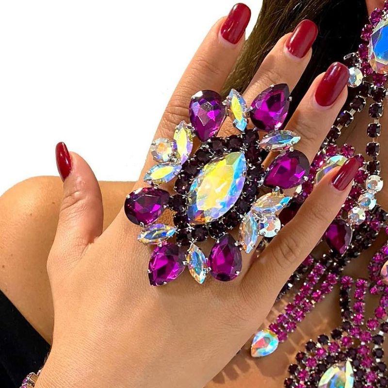 Fashion Exaggerated Super Flash Rhinestone Big Ring Catwalk Runway Modeling Photo Adjustable Ring Stylish Ornament Ring