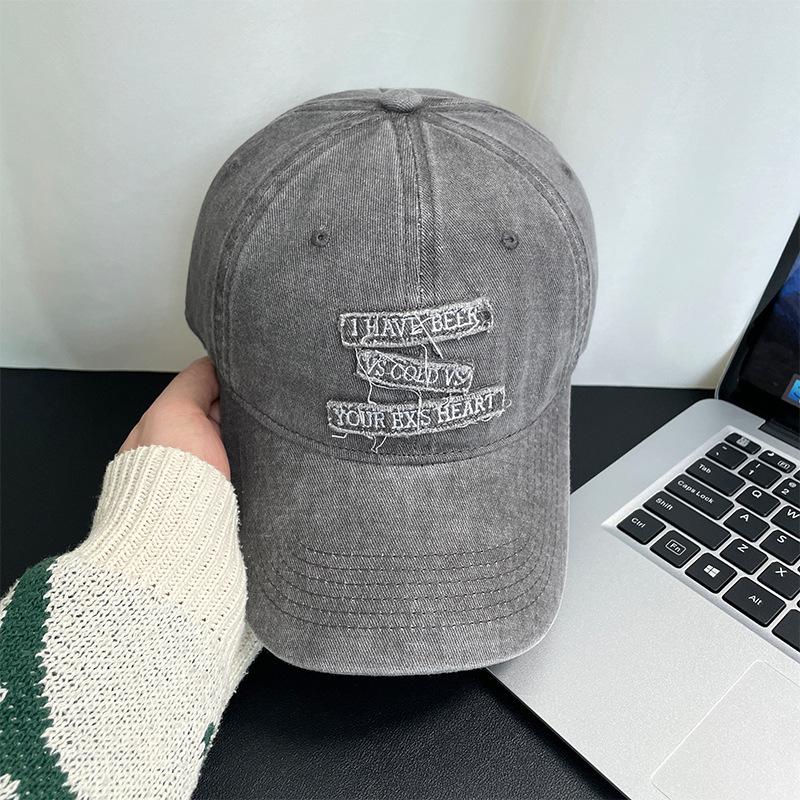 Retro baseball cap women's spring and summer old big head circumference washed face small versatile letter embroidered cap