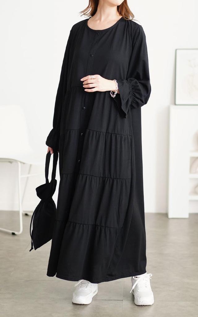 Gold Japan Plus Size Long Tiered Stretch Candy Perfect for and Size Women's Dress, Sleeves, Sleeves, Fall, Winter, Spring, 4L, Black, cast-5552013