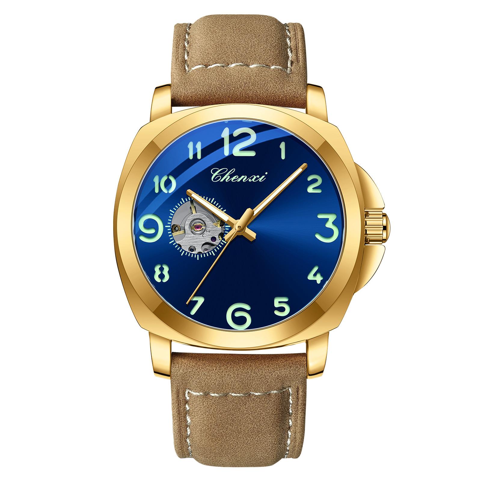 

Luminous Tonneau Shaped Watch For Men Automatic Mechanical Wristwatches Waterproof Skeleton Dial Watches Waterproof золотой/синий