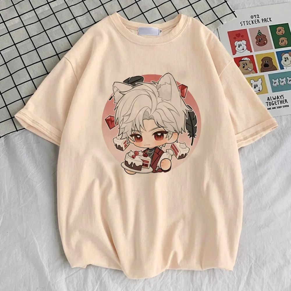 Liebe und Deepspace Chibi Jungen Collage T-Shirt, Unisex Otome Spiel Anime Streetwear Tee, 100% Baumwolle Lässiges Kurzarm Oberteil