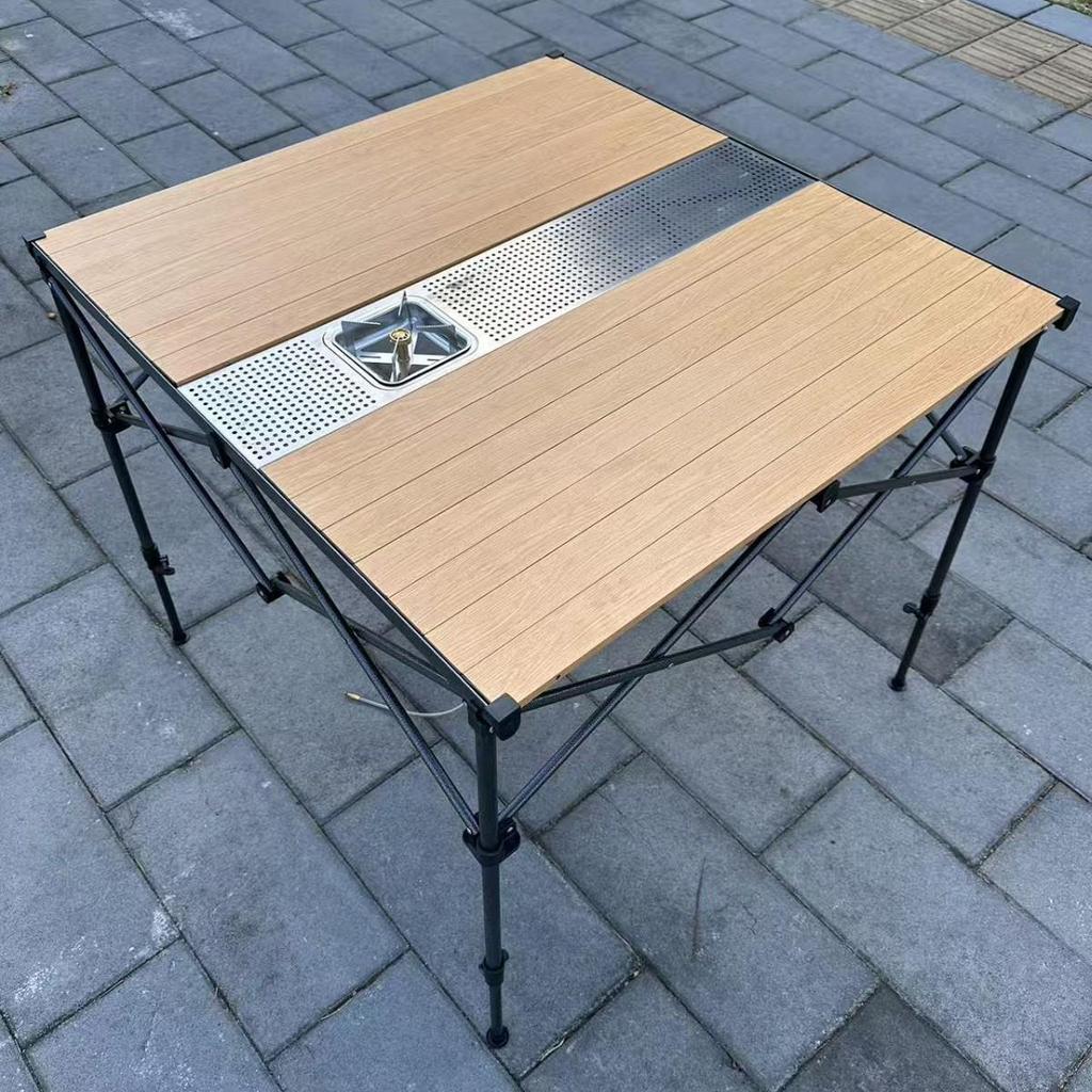 Hongyi Bamboo Pattern Aluminum Folding Table – Outdoor, Adjustable Height for Tea, BBQ, Card Games, Mahjong, Dining.
