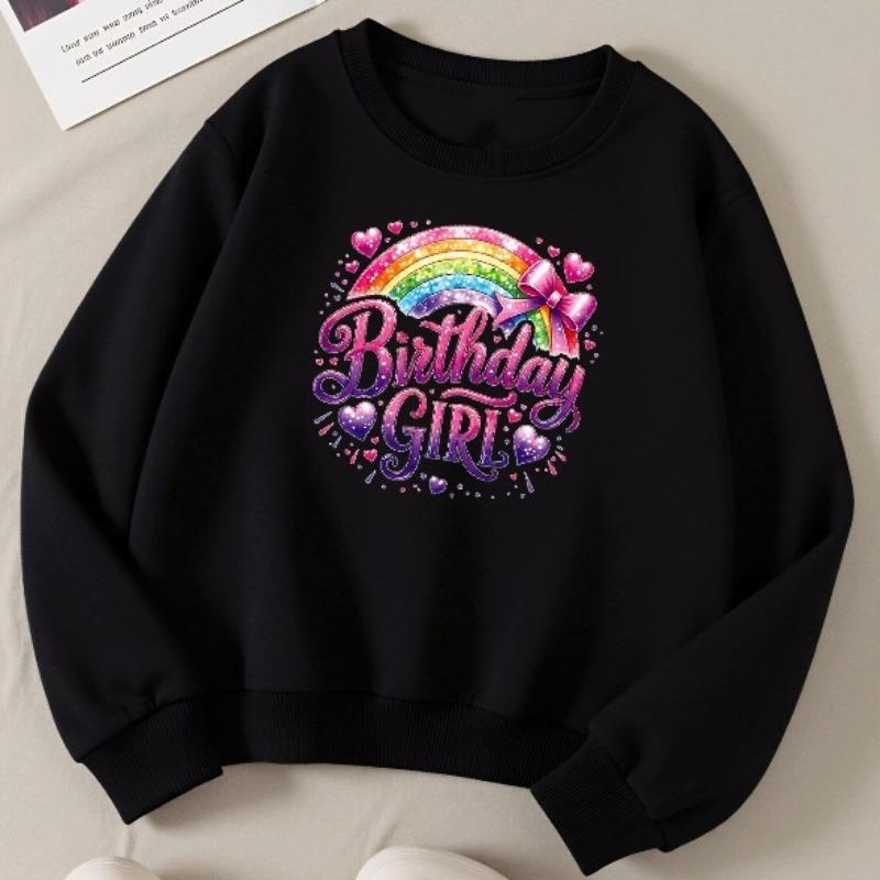 Kids Crewneck Long Sleeve Sweatshirt,Birthday Girl Rainbow Hearts & Bow Print 110 чёрный
