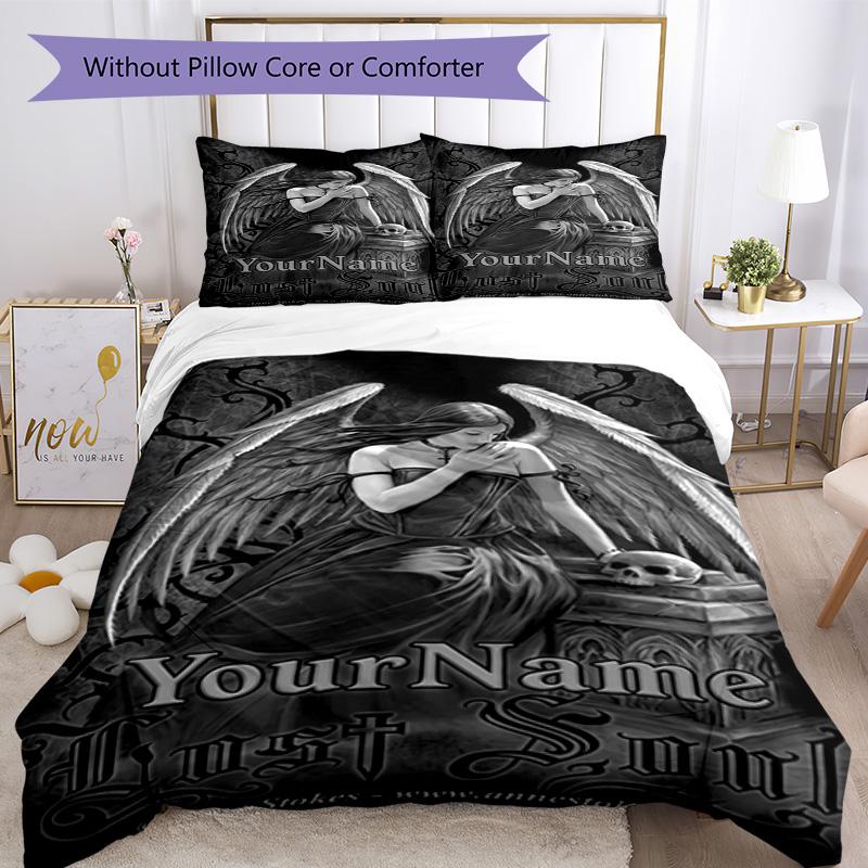 Gothic Illustrations Customize Your Name Bedding Set Breathable Duvet Cover with Pillowcases Home Decoration Birthday Gift