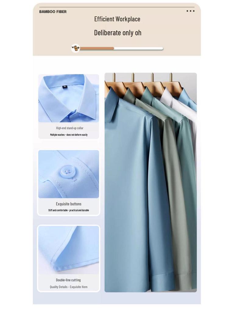 Romon Men's Gray Long Sleeve Business Casual Faux Silk Seamless White Shirt