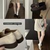 2025 autumn new and old money wind camellia loafers round head comfortable thick heel retro pleated commuter small leather shoes women