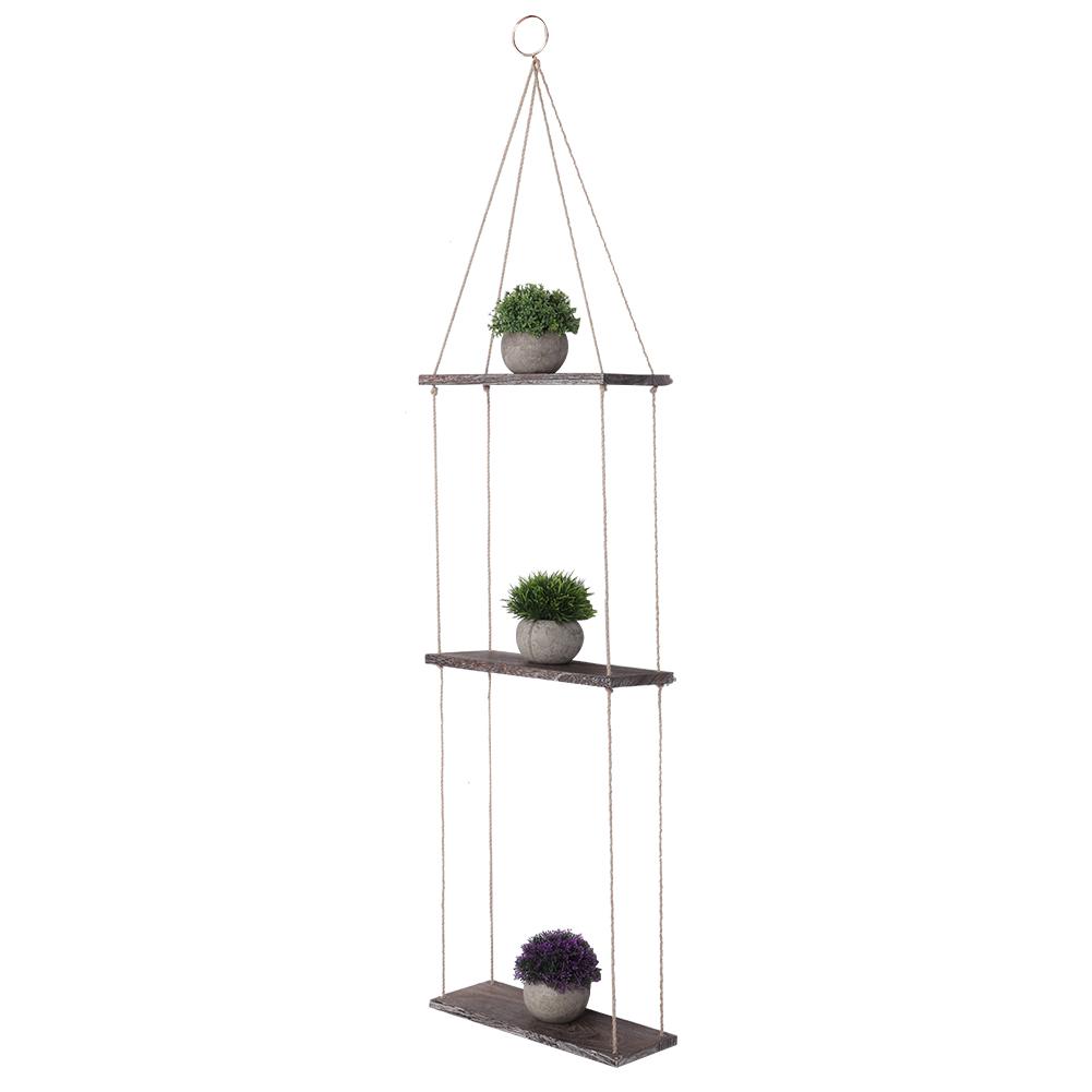 Courtyard Vintage Wood Wall Hanging Shelf Plant Flower Pot Shelf Rack Home Decor(Three Layer )