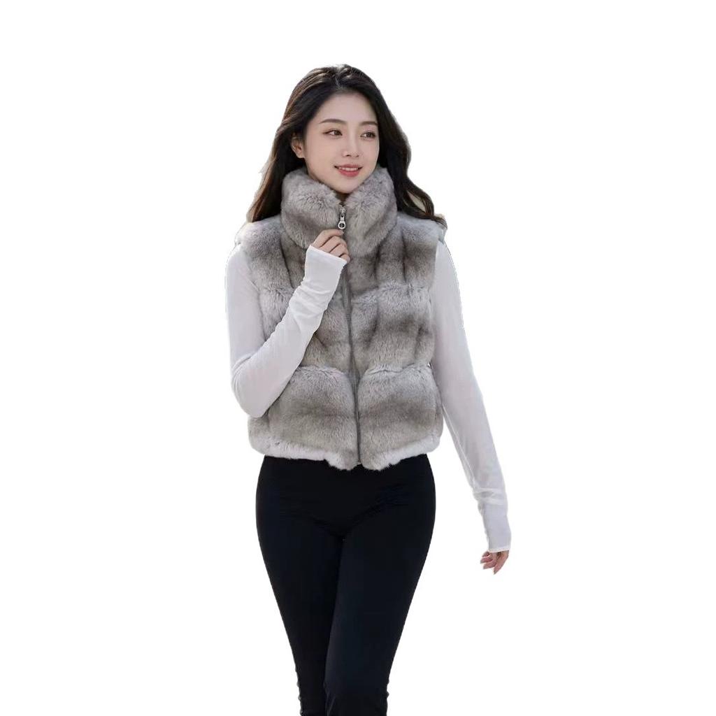 Autumn and winter fur coat women's imitation fox hair new vest vest short stand-up collar casual gradual change environmental protection fluff