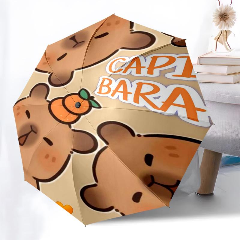 Paraguas de Viaje Temático de Capibara-8 Varillas Apertura y Cierre Automáticos, Diseño Plegable Portátil, Paraguas Compacto y Elegante Adecuado para Salir
