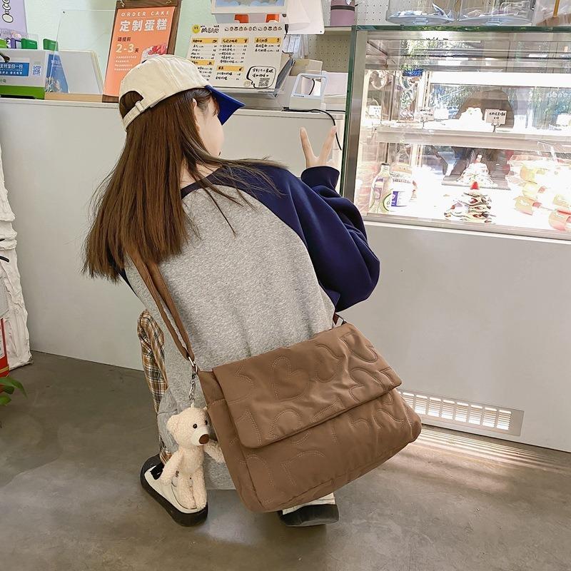 Wind cotton bag, lazy style literary and artistic large-capacity girl student mailman bag, solid color shoulder bag