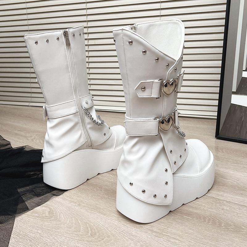 Fashion Designer Rivet Women Trouser Legs High Wedges Boots Fashion Punk Style Shoes Autumn Winter Thick Heel Ladies Knight Long Booties