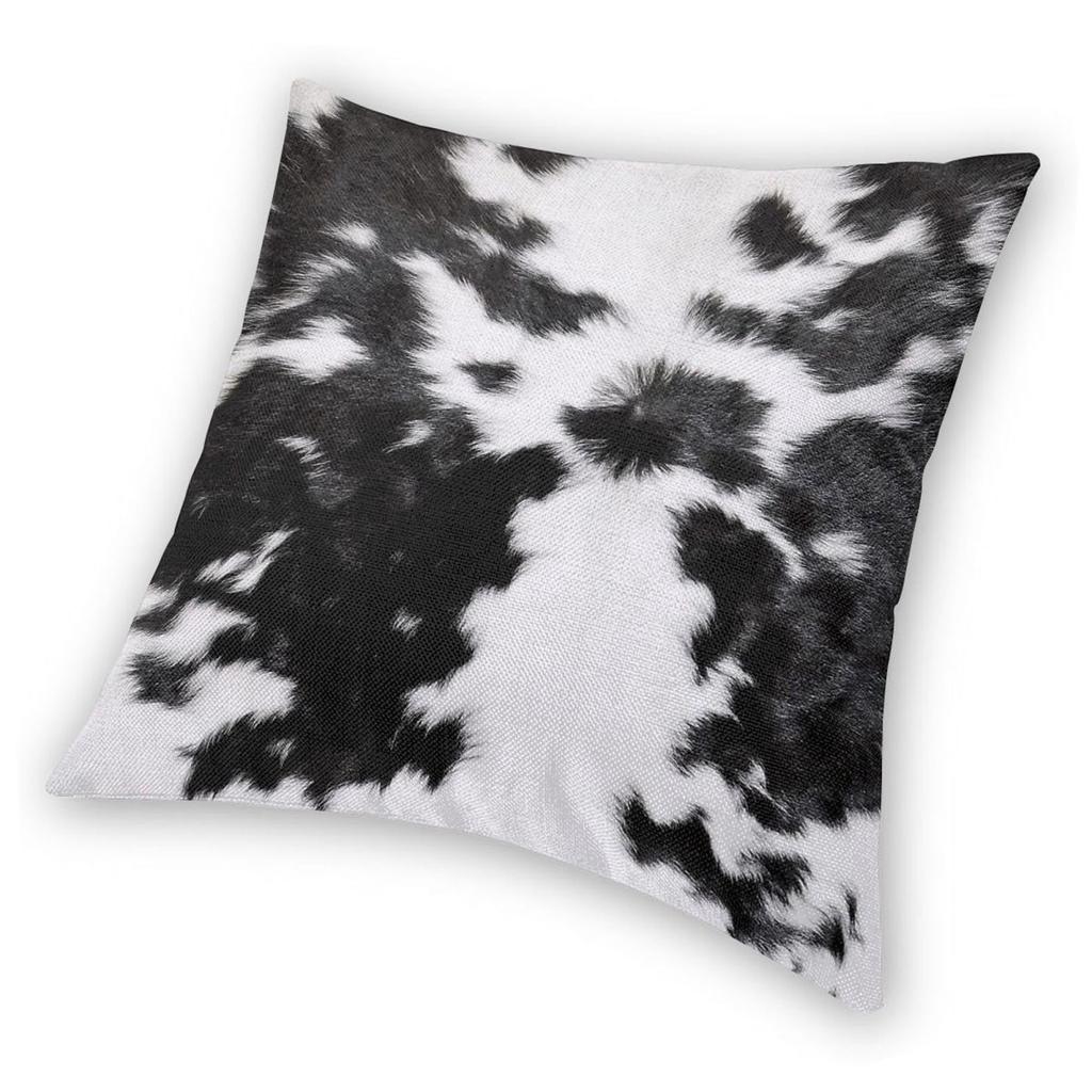 Cowhide Black White Square Pillowcase Polyester Linen Velvet Pattern Zip Decorative Throw Pillow Case Room Cushion Cover 45X45