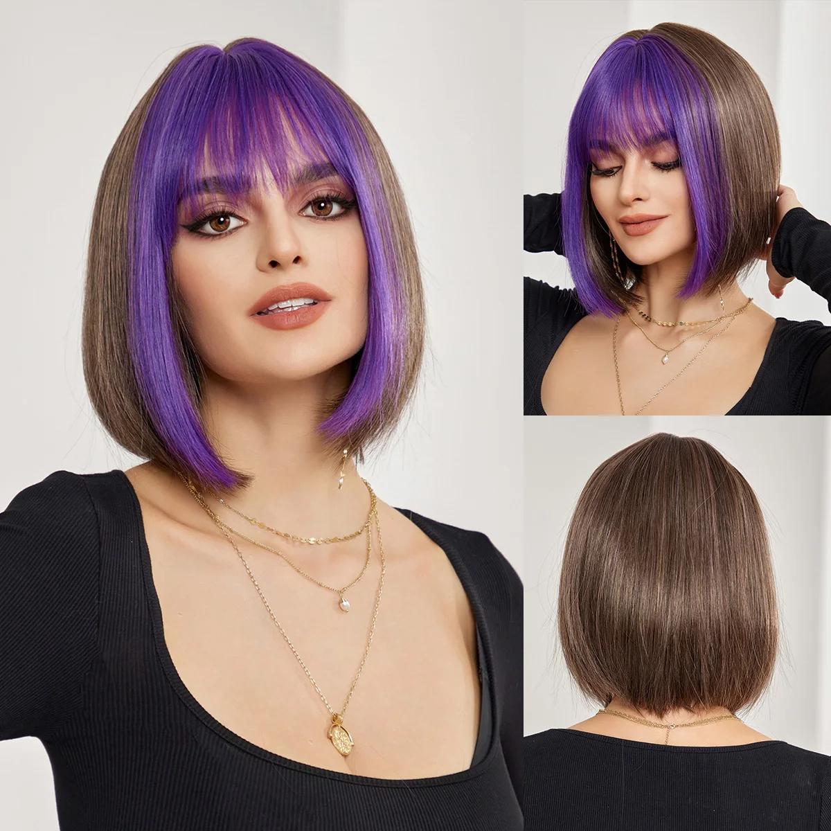 

ALAN EATON Синтетические короткие парики «боб» для женщин Half_Golden Orange Парики с челкой Прямые волосы Термостойкий парик Ежедневный косплей Вечеринка