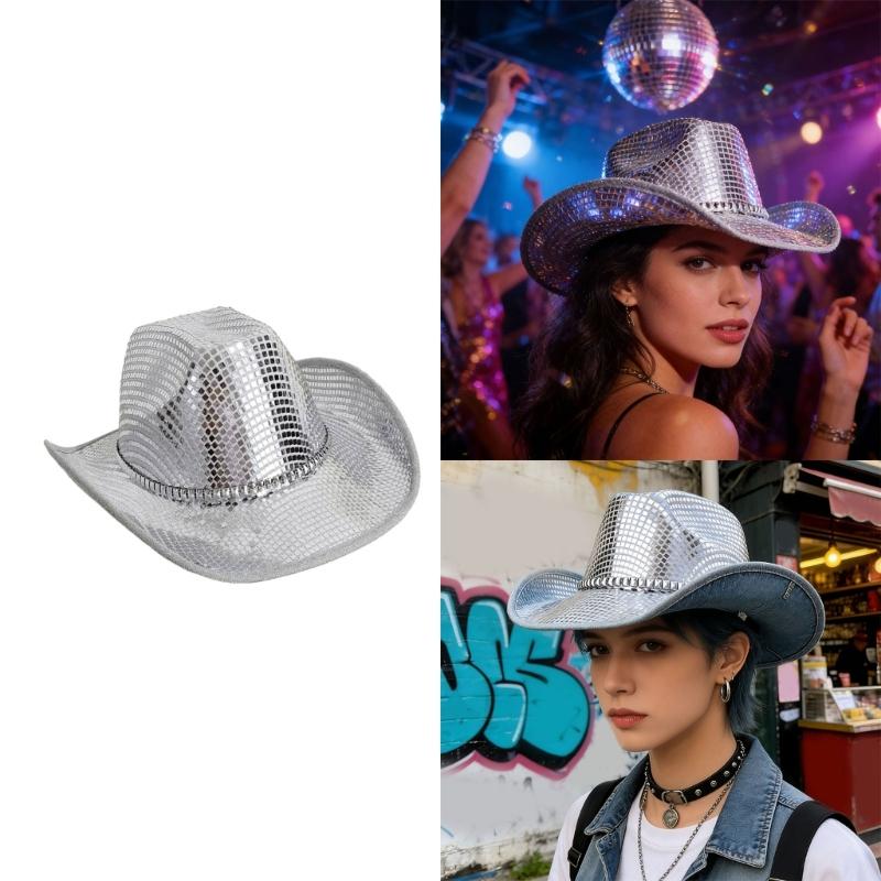 Shimmering Sequined Western Hat for Daily Wear and Themed Parties Comfortable Wear Costume Props Hat for Night Club