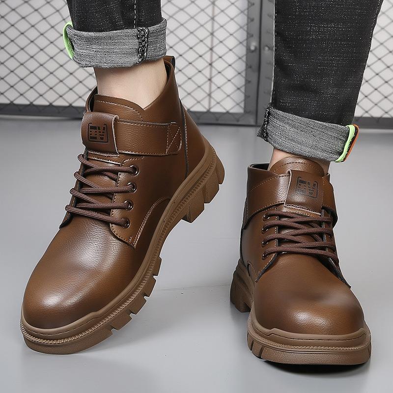 Martin Boots Men's Winter Men's Shoes New High-top Casual Velvet Leather Boots Trendy Versatile Retro Tooling Short Boots