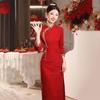 Elegant Red Modern Cheongsam Dress Women Long Sleeve High Neck Vintage Style Wedding Guest Outfit