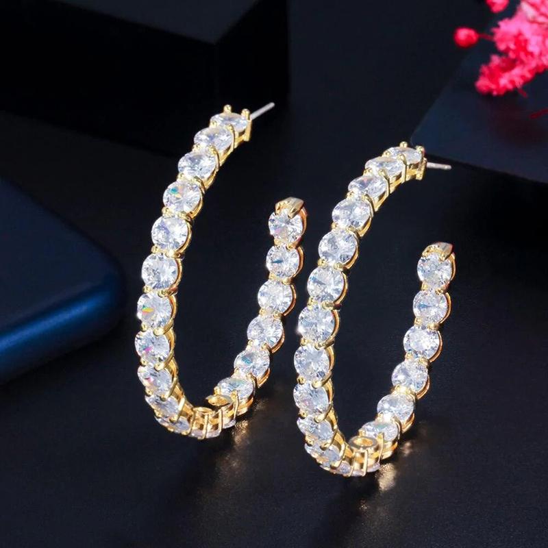 Huitan Luxury Full Round Cubic Zircon Big Hoop Earrings for Women  Color/Gold Color Modern Fashion Lady's Circle Earrings