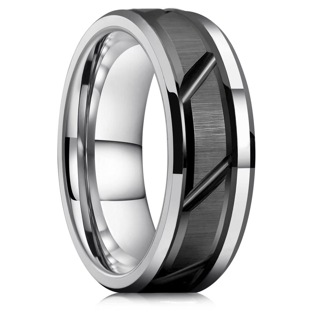 Fashio Männer Ringe Schwarz Titan Edelstahl Ringe Für Männer Frauen Ziegel Muster Finish Abgeschrägte Kante Ehering Party Schmuck